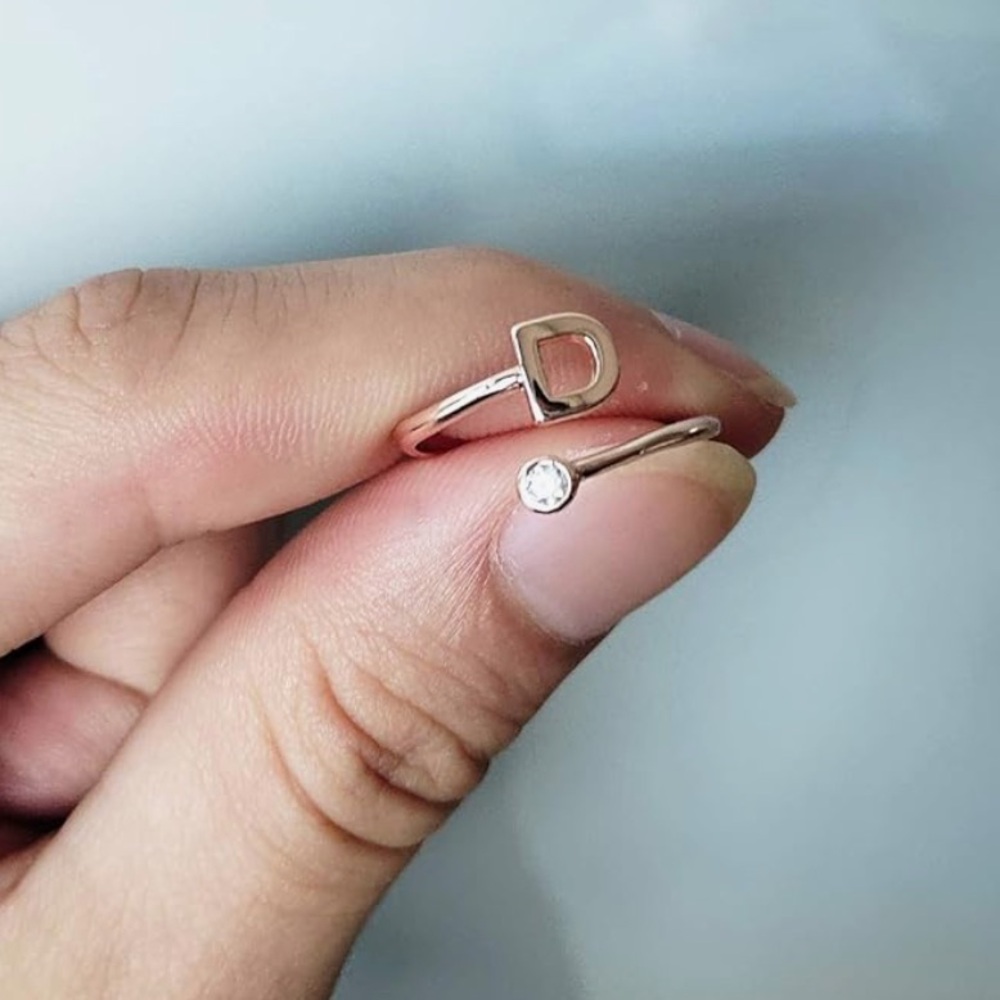 Rose Initial D Adjustable Ring